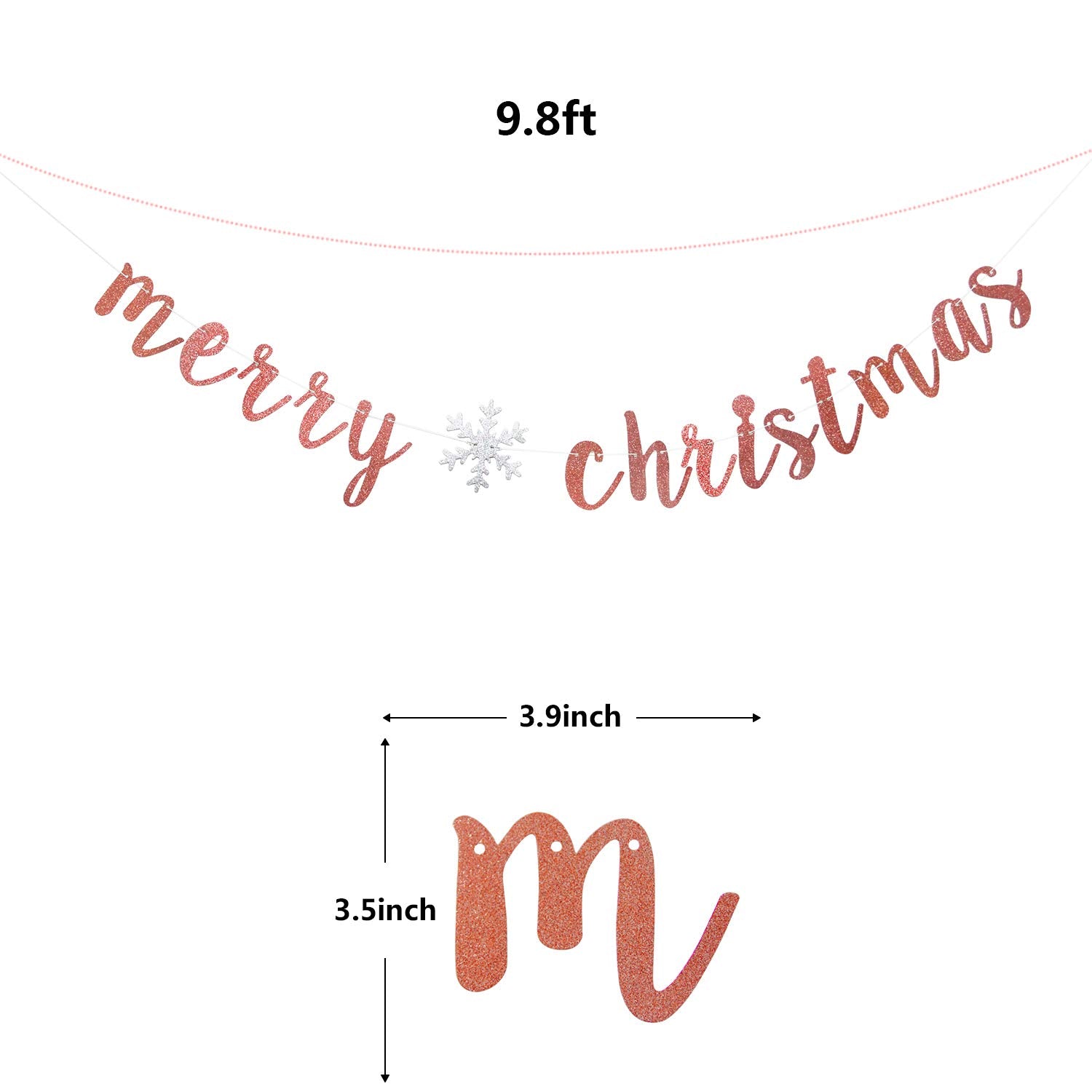 Rose Gold Glitter Merry Christmas Banner-Great For Christmas Party Decor- Holiday Home Mantle Fireplace Party Decorations