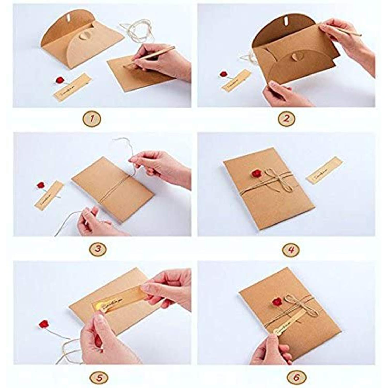 50Pcs Brown Gift Card Envelopes With Dried Flowers- 4.2" X 2.9" Mini Envelops With Heart Clasp For Women, Wedding,Birthday, Baby Showers, Invitation Wish Card, Graduation