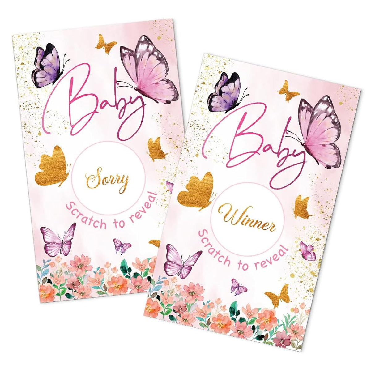 50 Pack Butterfly Baby Theme Scratch Off Game, Pink Scratch Card For Baby Shower Birthday Party Lottery Games Group Games Family Activity, Baby Shower Activity And Idea