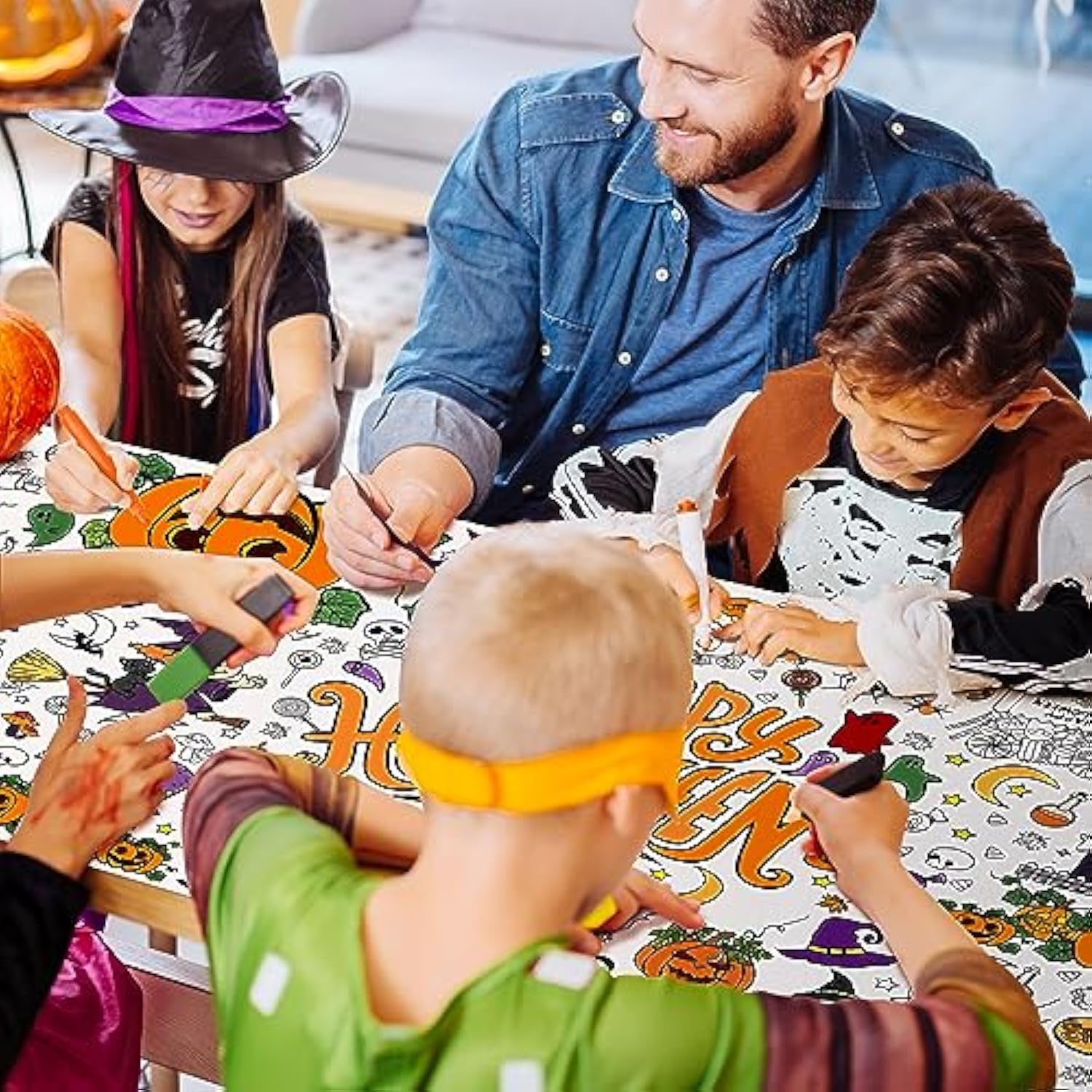 Halloween Giant Coloring Poster 30x72in Jumbo Paper Tablecloth Banner Kids Crafts Party Decor