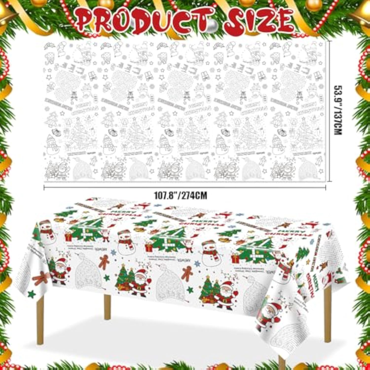 4Pack Christmas Coloring Tablecloths, Rectangular Paper Xmas Table Covers, Giant Coloring Poster Santa Claus Snowman For Kids Winter Holiday New Year Merry Christmas Party Supplies, 54 X 108Inch