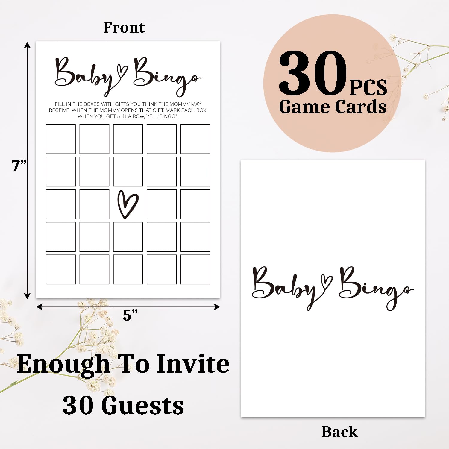 Baby Shower Bingo Games, 30Pcs Baby Shower Game Cards For Boy Girl, Gender Neutral Party Games Activities/Bb016