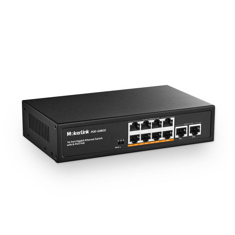 10 Port Gigabit Poe Switch, 8 Ge Poe+, 2 Ge Uplink, 10/100/1000Mbps, 120W 802.