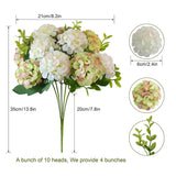 4 Bundles Small Hydrangea Artificial Flowers, Silk Fake Flower Bouquet For Wedding Party Home Decor.(White & Green)