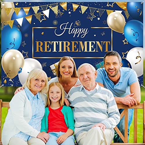 Retirement Party Decoration, 73x43'' Retirement Banner, Blue Gold