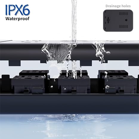 Outdoor Weatherproof Power Strip IPX6 6 Outlets 3 USB 6FT Extension Cord