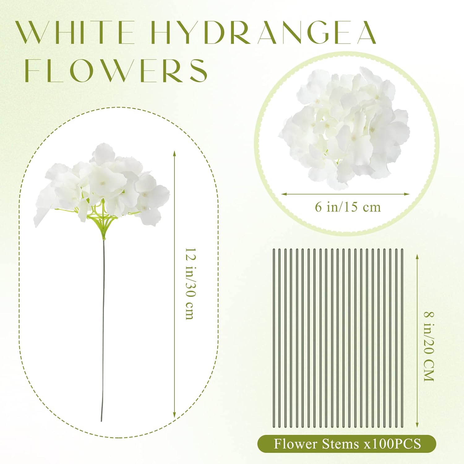 Silk Hydrangea Artificial Flowers Heads With Stems Faux Hydrangea Flowers For Wedding Centerpieces Bouquets Diy Floral Decorations For Home Indoor(White,100 Pieces)