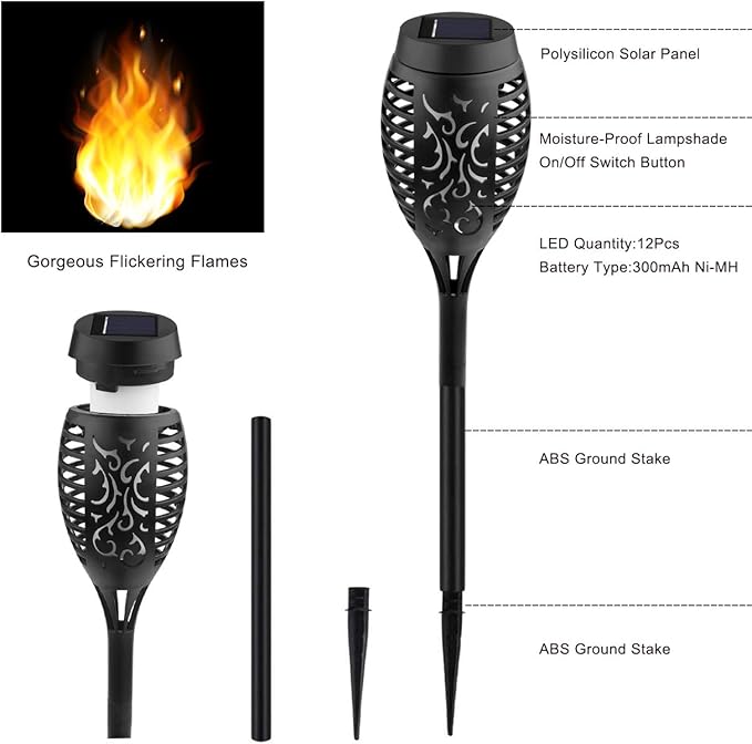8 Pack Solar Torch Lights Flickering Flame Waterproof Outdoor Garden Yard Decor Lights