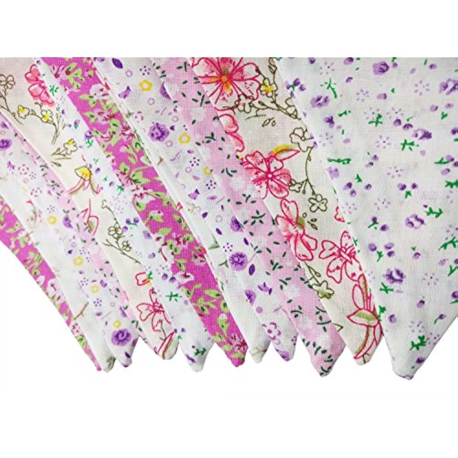 Pink Floral 100% Cotton Bunting Banner For Girls Shabby Chic Wedding Birthday Decoration