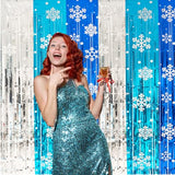 Frozen Birthday Party Decorations 2 Pack Christmas Foil Fringe Curtains 3.3 X 6.6ft Silver Blue Snowflake Tinsel Streamers Photo Backdrop for Christmas Winter Wonderland Decorations