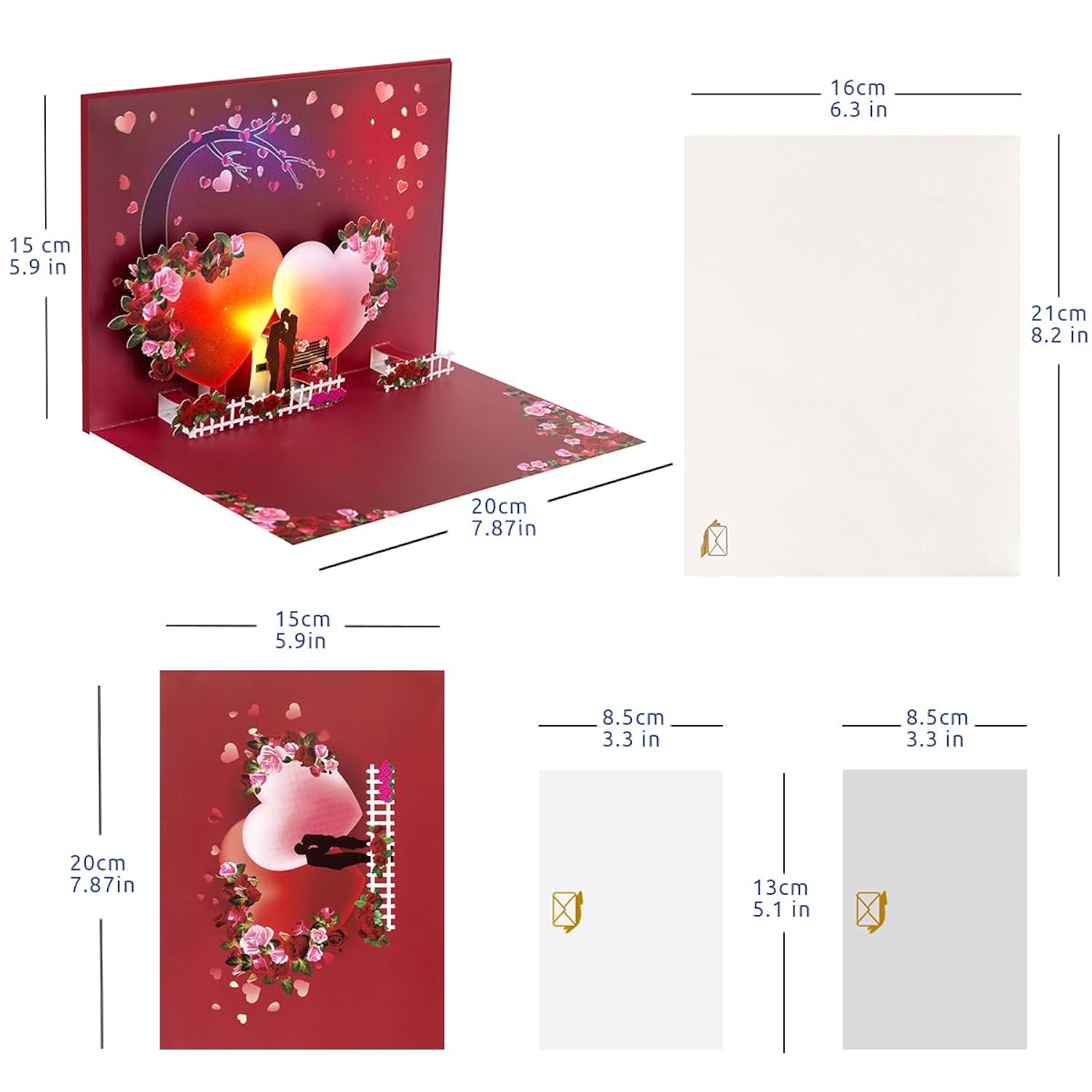 Valentine'S Day Card With Light & Music, Romantic Pop Up Greeting Card, Anniversary, With Envelope.