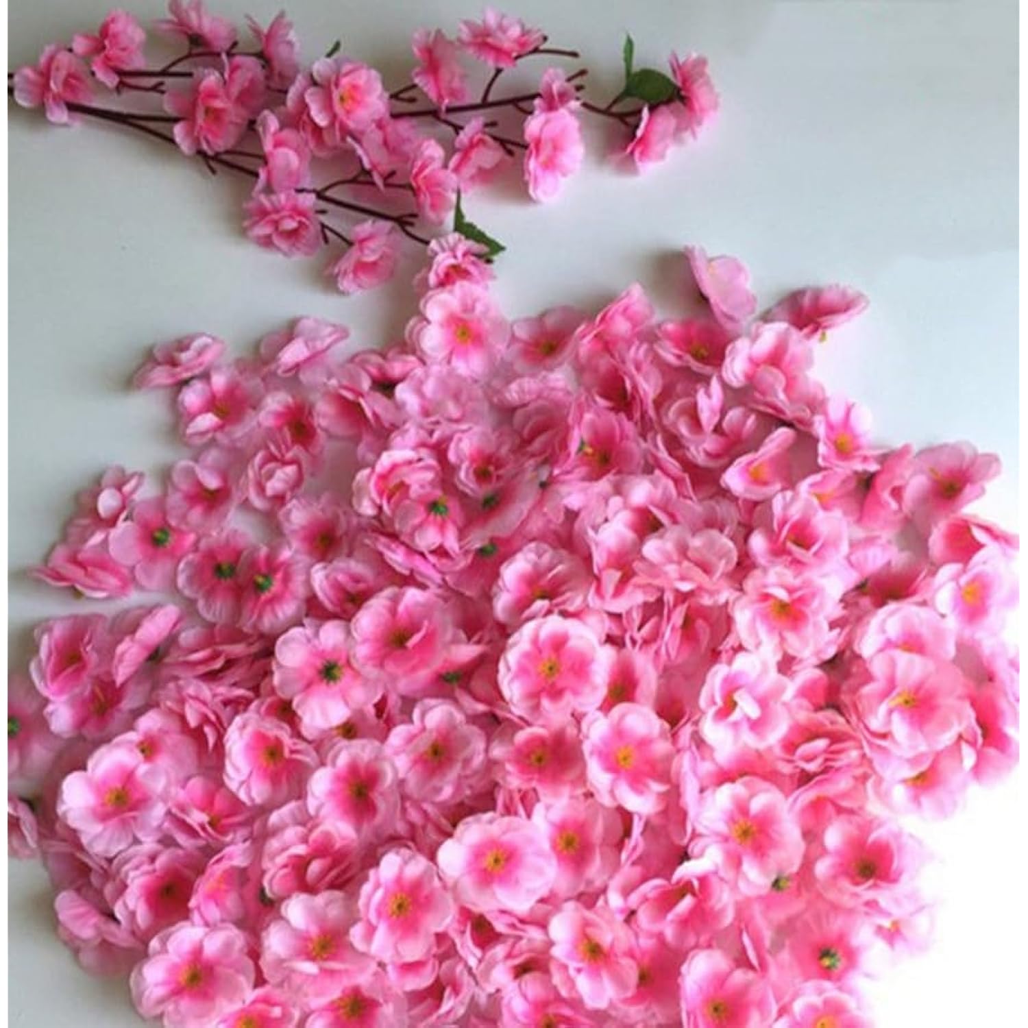 100 Pcs Artificial Silk Cherry Blossom Flower Heads Spring Fake Plum Blossom Peach Blossom,Vase Fillers,Corsages For Wedding Decor,Nursery Wall,Archway Decor Wreath Garland Cake Ornaments (Pink)