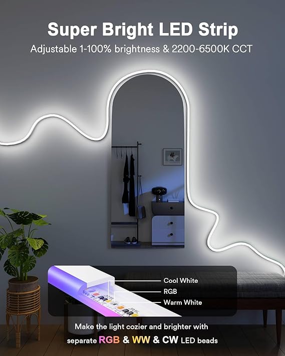 16.4FT RGBAICW Neon Rope Lights Alexa Google App Control Warm Cool White LED Strip