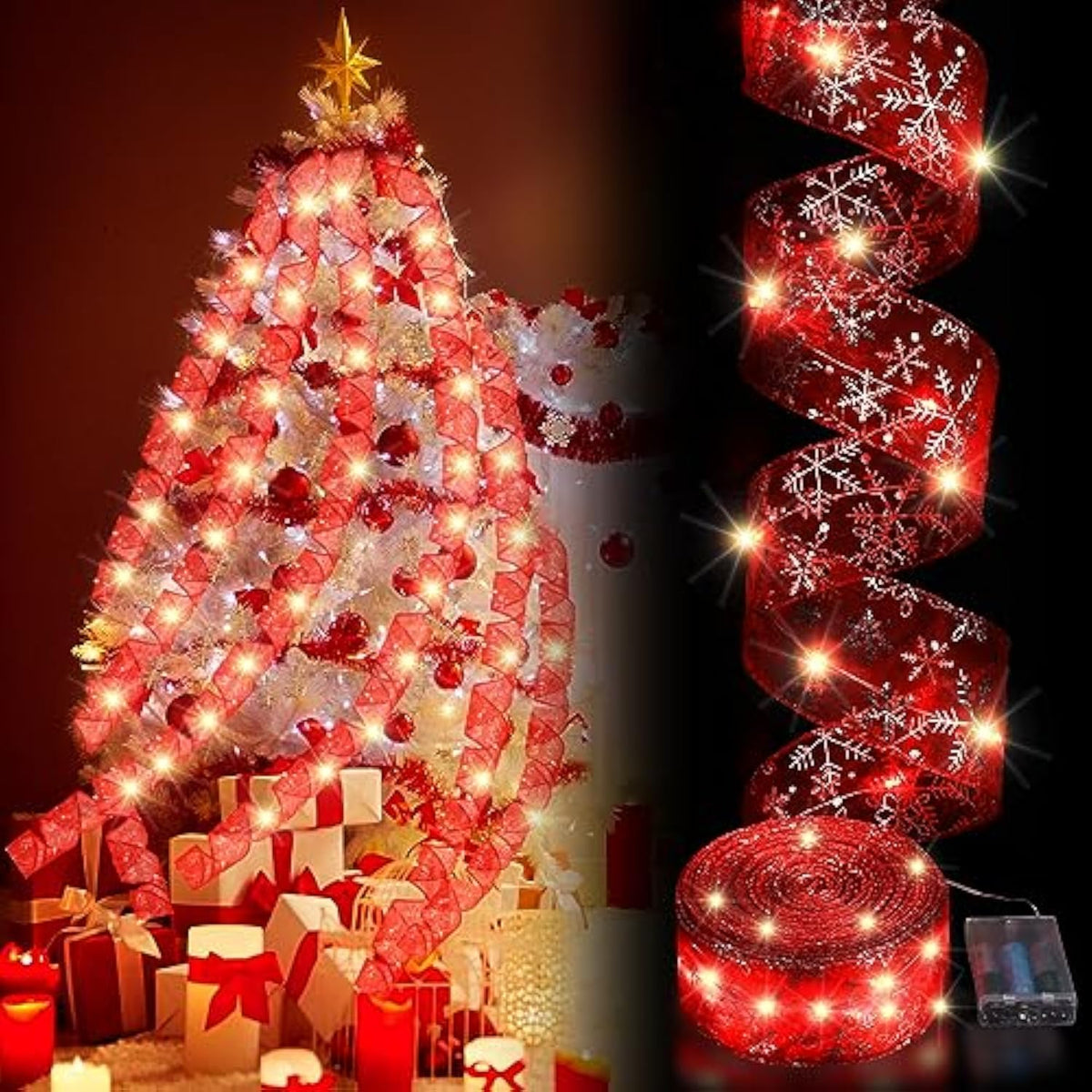 Christmas Ribbon Lights 16.4 Ft Glow Tree Battery Operated Indoor String Lights For Outdoor Xmas Holiday Party Wedding G