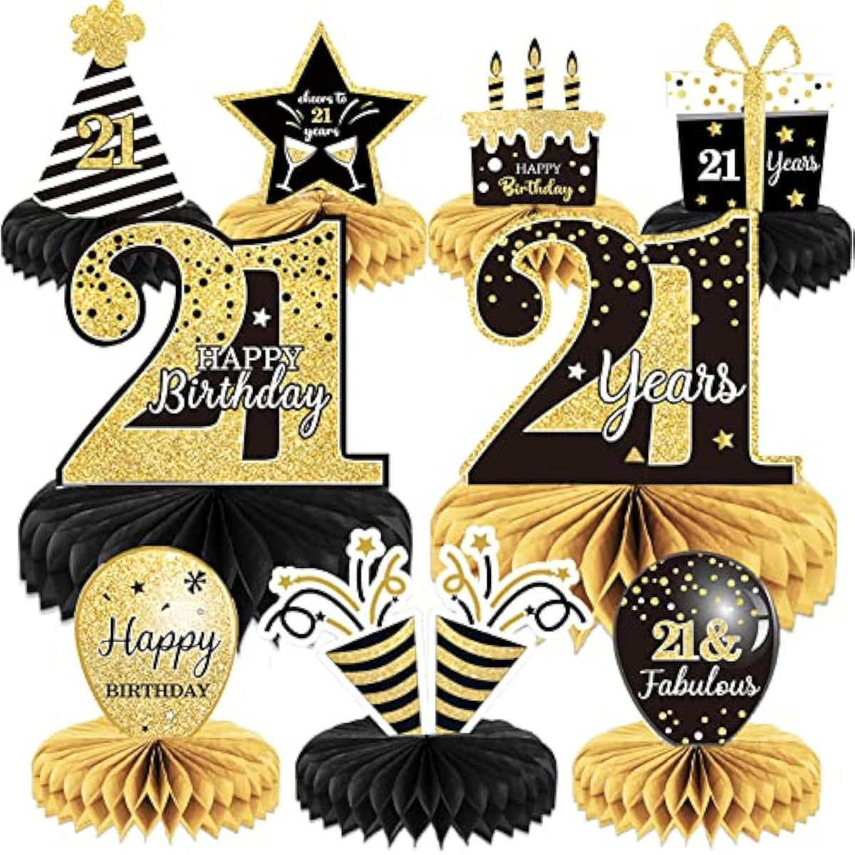 9pcs 21st Birthday Table Centerpieces Honeycomb Toppers for Party Decor