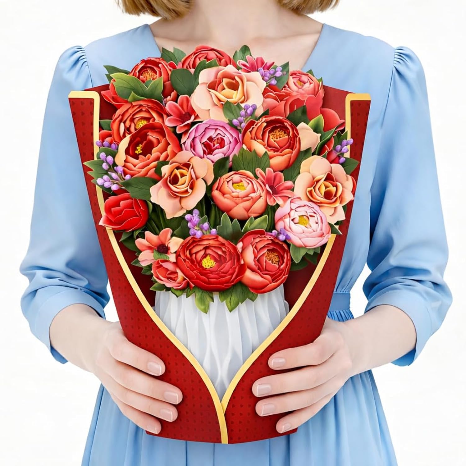 Pop Up Birthday Cards For Women, Peony Bouquet Paper Flowers 11.4 Inch 3D Pop-Up Bouquet Greeting Cards With Blank Mini Note & Kraft Envelope For Wife, Mom, Friend