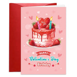 Happy Valentine’S Day Birthday Card With Envelope, Valentines Birthday Gifts Cards For Women, Pink Bday Cake Strawberry Greeting Card For Wife Girlfriend, Unique Valentines Day Gift Idea