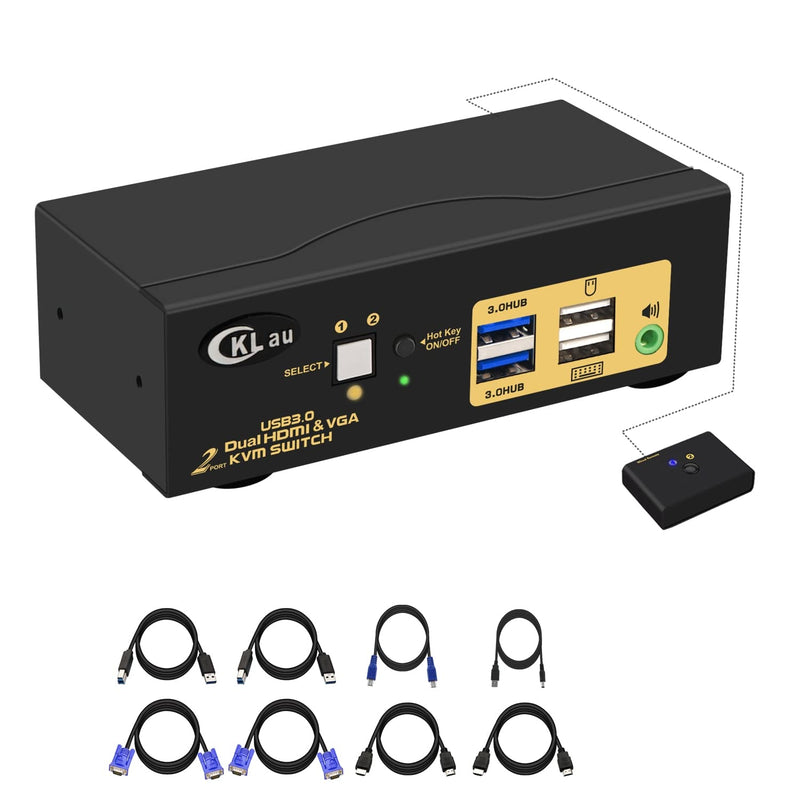 4Kx2K@60Hz 4:4:4 2 Port Usb 3.0 Dual Monitor Kvm Switch Hdmi + Vga With Audio