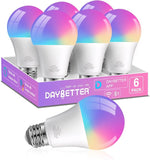 6 Pack Smart LED Light Bulbs RGBCW Color Changing WiFi Bluetooth A19 E26 60W Equivalent 800 Lumens