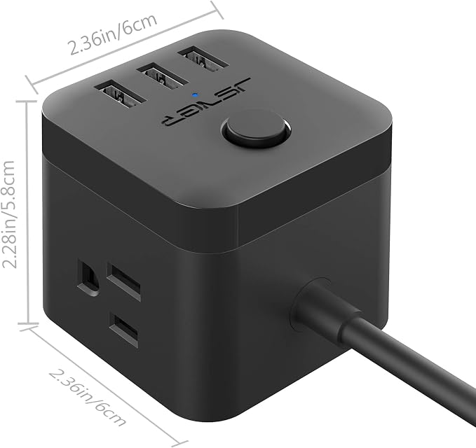 JSVER Cruise Ship Approved Power Strip with 3 Outlets and 3 USB Ports 5 ft Cord