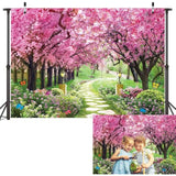 Spring Backdrop Spring Garden Flowers Tree Path Photography Background Floral Natural Landscape Birthday Party Party Decoration Banner Supplies (82X59Inch(7X5Ft))
