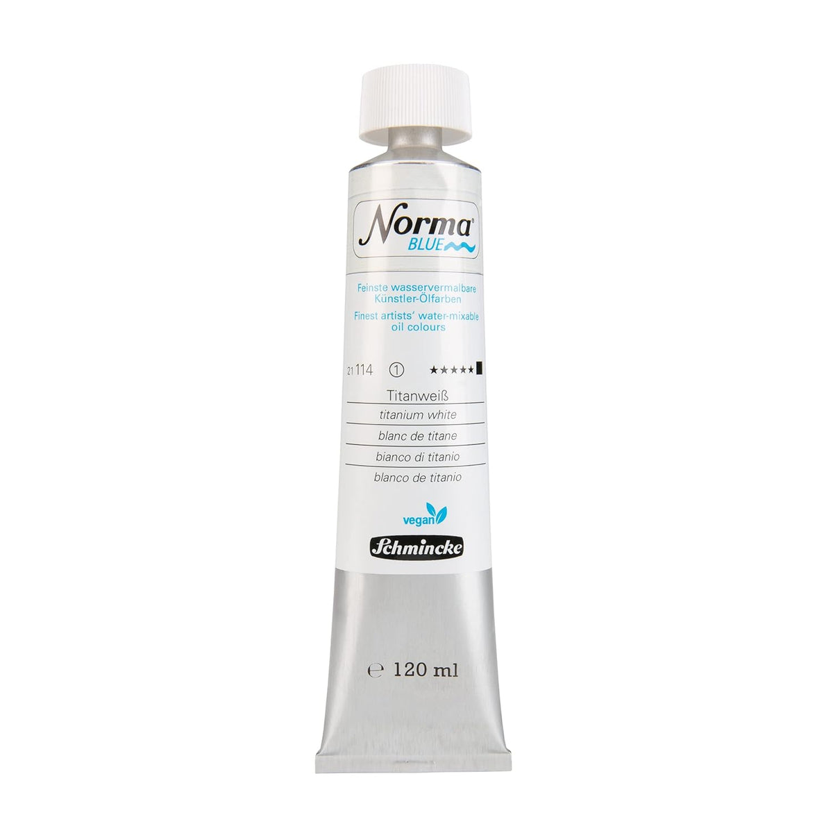 - Norma Blue, 21114012, Finest Water-Based Artists' Oil Colors, Highly Pigmented, Lightfast, Vegan, Titanium White - 120 Ml