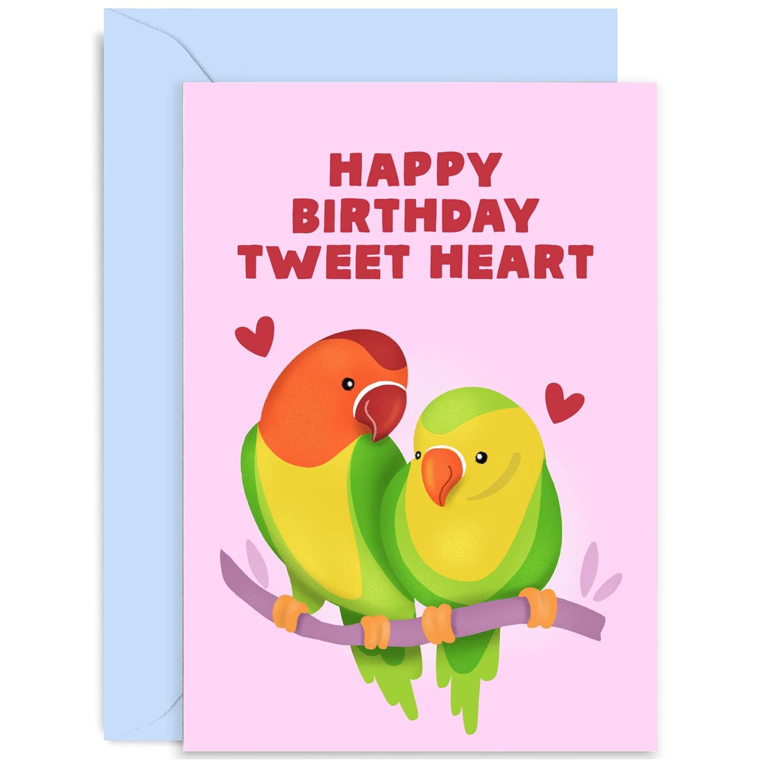 Old English Co. Cute Happy Birthday Card For Wife Or Husband - Happy Birthday Tweet Heart Cute Parrot Birds - For Fiance, Boyfriend, Girlfriend, Partner | Blank Inside With Envelope
