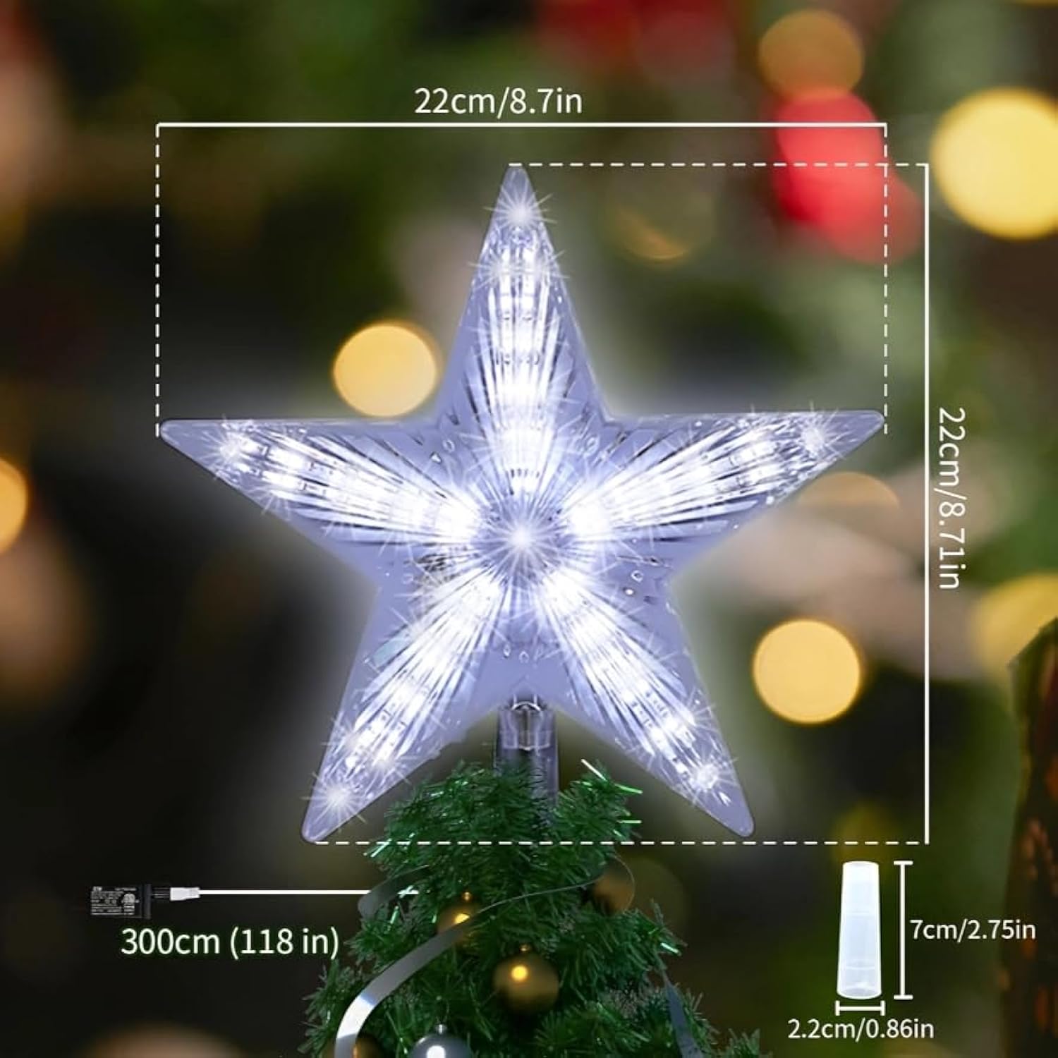 Christmas Tree Topper, Christmas Star Tree Top Decor Light For Christmas Holiday Home Fit For General Size Xmas Tree, 8.