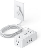 Flat Plug Power Strip 6 Outlets 3 USB Ports 6.5FT Extension Cord Charging Station White