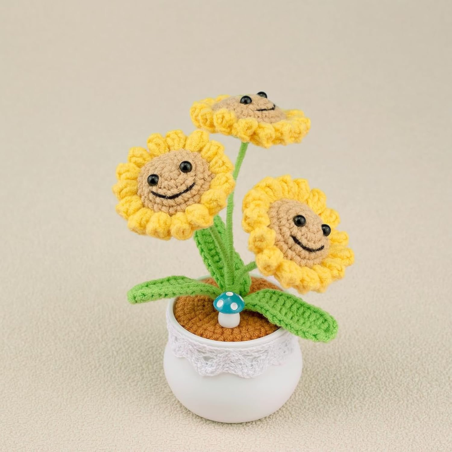Knitting Crochet Sunflower Flowers Potted Plants, Sunflowers For Friends, Students, Family And Lover, Handmade Flowers For Home Office Decoration, Car Decoration.