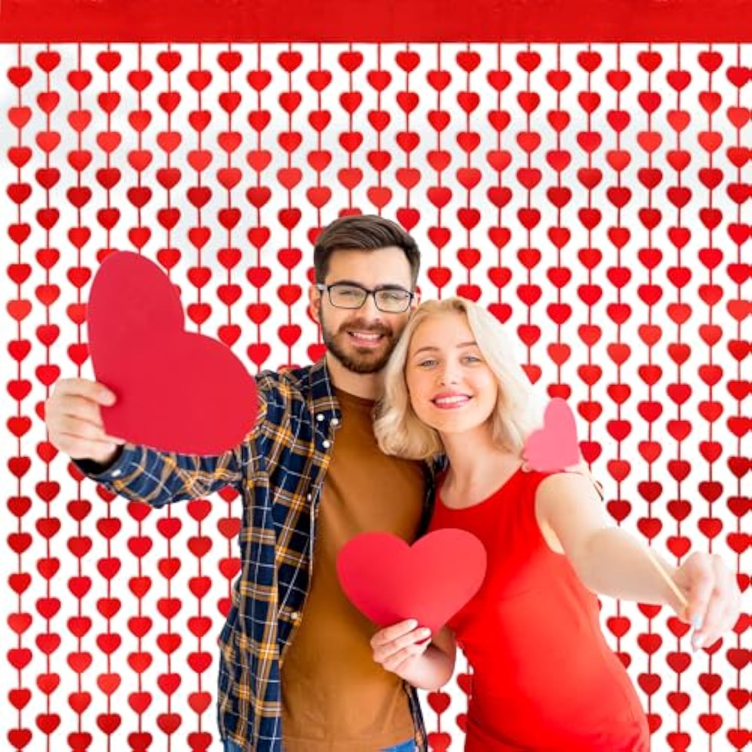 Valentines Day Decorations, 4 Pack Valentines Day Backdrop Garland, Red Heart Foil Fringe Tinsel Backdrop Streamer For Wedding Anniversary Birthday Valentines Party Decor