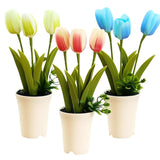 3 Pack Artificial Potted Flowers Small Faux Plants In White Pot Mini Artificial Tulips Potted Flower For Bathroom Home Office Desk Table Shelf Decoration Indoor