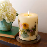 Round Botanical Small Lemon Blossom & Lychee Candle 5.5" H - 120 Hour Burn Time, Lychee Aromatherapy Candles, Luxury Candles, Long Lasting Candles