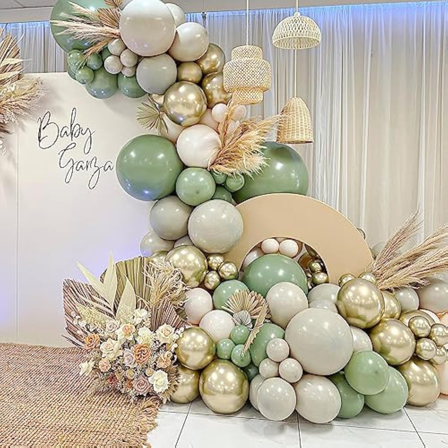 207Pcs Sage Green Balloons Garland Arch Kit, With Olive Green White Metallic Gold Balloons For Wedding Bridal &Baby Shower Bachelor Baptism Birthday Party Decorations Supplies