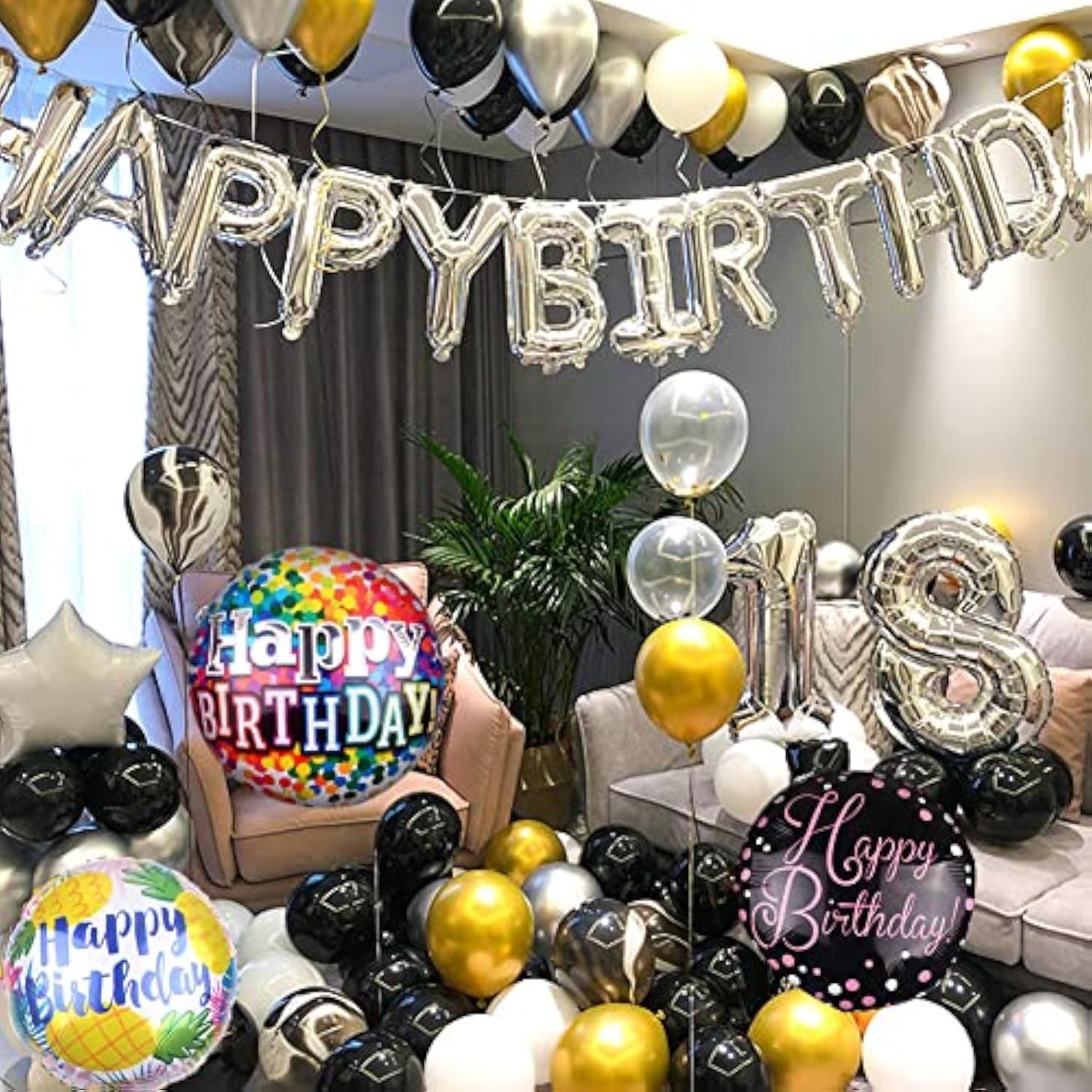 50 Pieces Happy Birthday Party Aluminum Foil Balloons 18" Foil Mylar Helium Balloon Round Inflatable Balloons For Birthday Parties Baby Shower Decorations Supplies