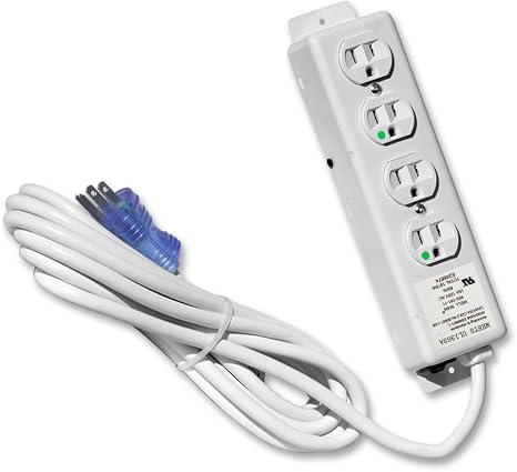 4 Outlet Hospital Grade Power Strip with 15 ft Cord and Tamper Resistant Outlets UL 1363A