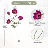28.3" Purple Artificial Flowers Poppy Flowers 3Pcs Silk Fake Poppy Flowers Real Touch Faux Poppies Spring Flower Long Stem Arrangement With 4 Heads For Party Centerpiece Bouquet Table Home Decoration