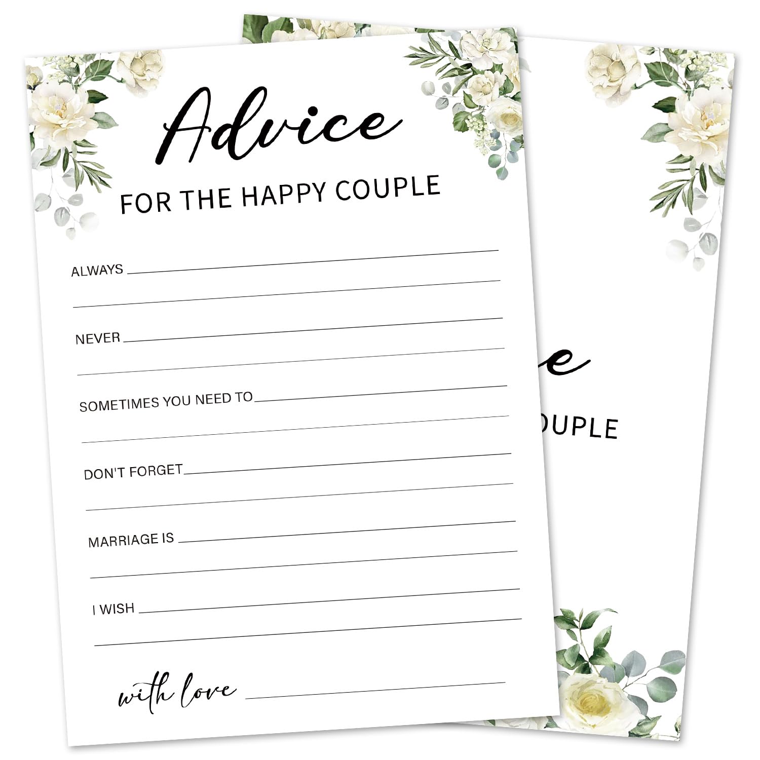 Eucalyptus Bridal Shower Games 30 Guests, Wedding Advice Cards Bridal Games For Showers, White Rose Advice And Wishes For The Mr And Mrs Wedding Engagement Party Activity Supplies/Green-14