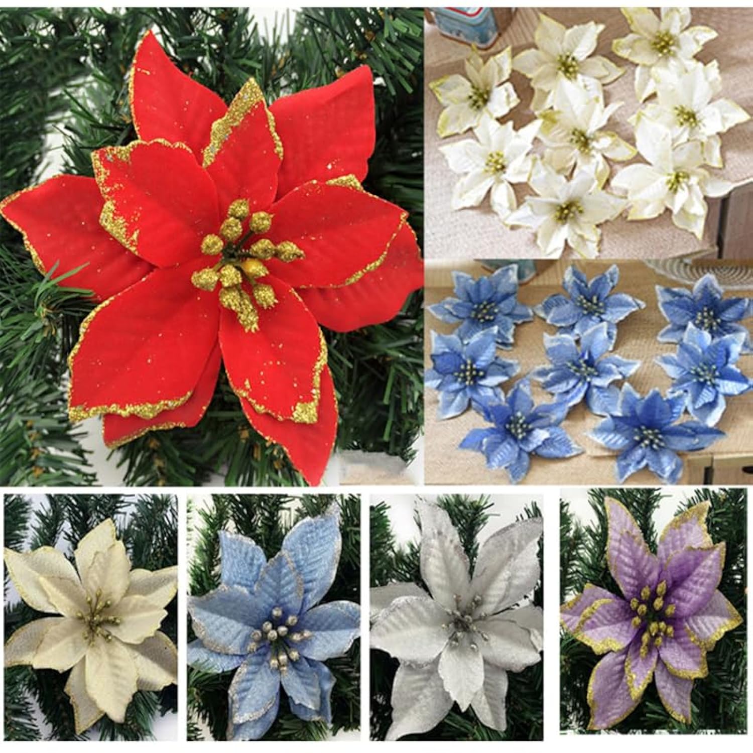 5 Inch Christmas Flower Decoration Artificial Glitter Gold Poinsettia For Christmas Tree Ornaments Holiday Home Decor