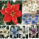 5 Inch Christmas Flower Decoration Artificial Glitter Gold Poinsettia For Christmas Tree Ornaments Holiday Home Decor