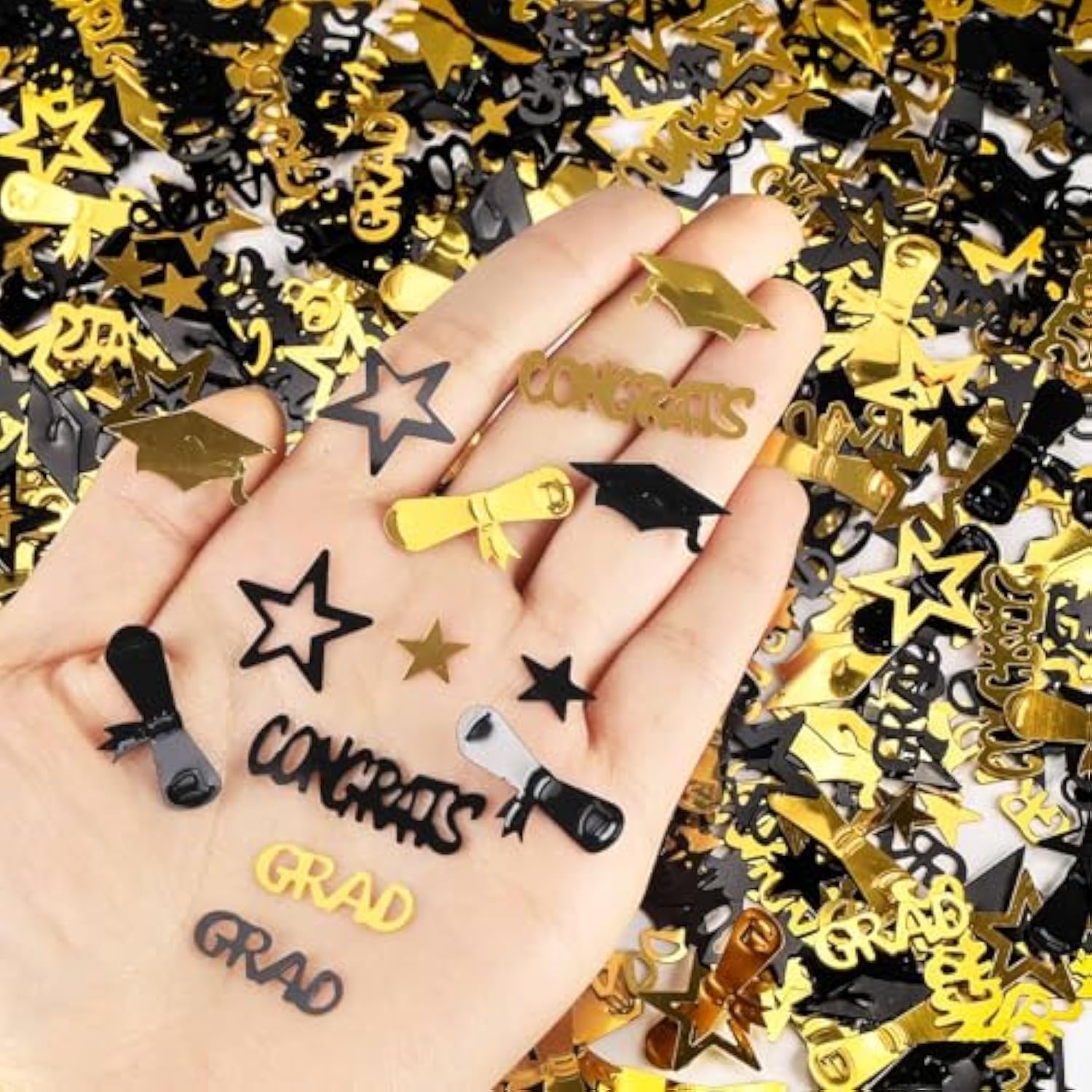 Gold And Black Graduation Confetti 2025, 1000 Pcs Grad Confetti Class Of 2025 Party Table Centerpiece For 2025 Graduation Party Supplies