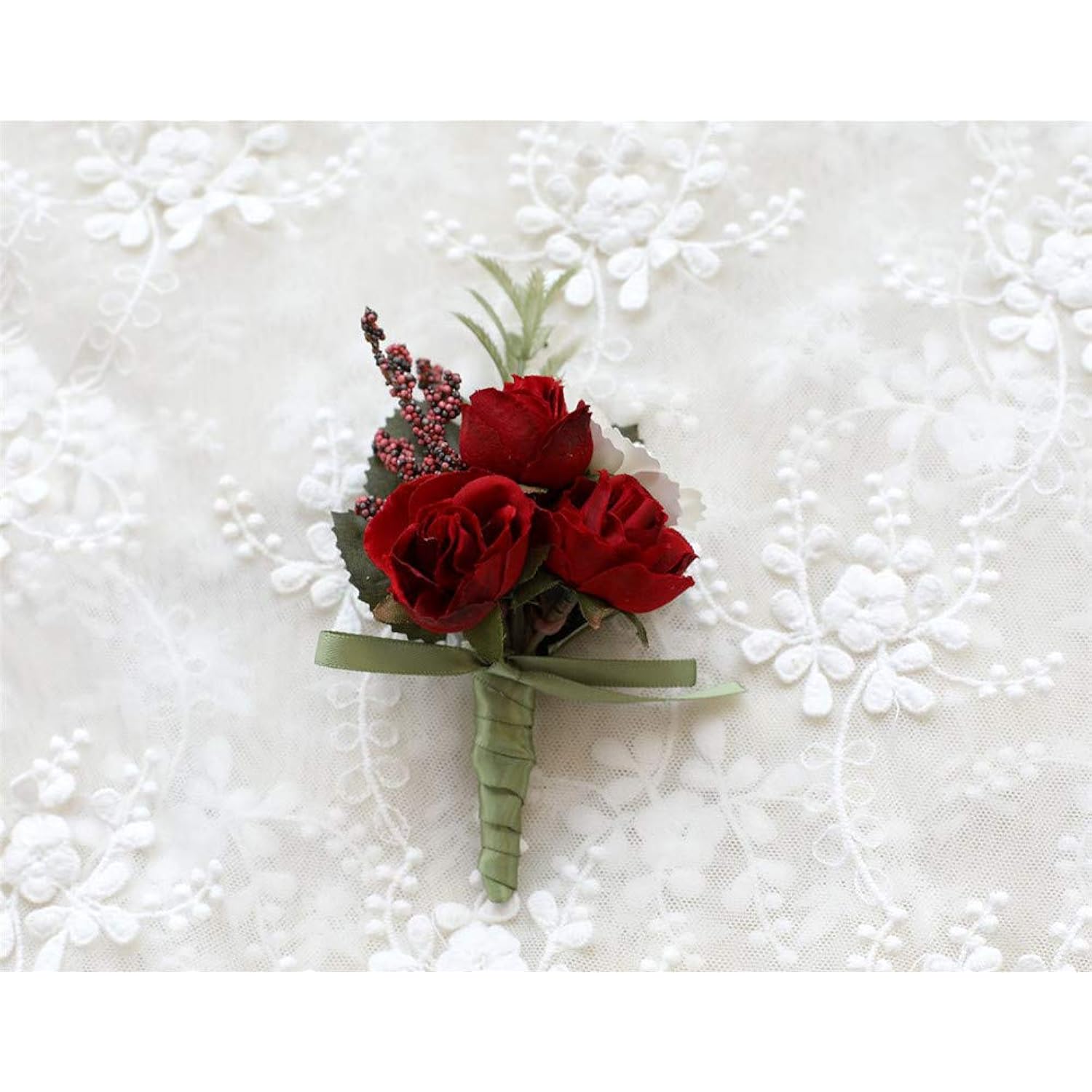 Rose Boutonniere Buttonholes Corsage Artificial Groom Rose Wedding Flowers Brooch Prom Party Suit Decoration, Pack Of 1, Red