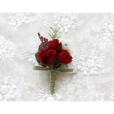Rose Boutonniere Buttonholes Corsage Artificial Groom Rose Wedding Flowers Brooch Prom Party Suit Decoration, Pack Of 1, Red