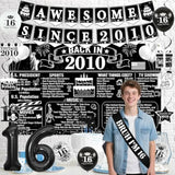 Happy 16Th Birthday Decorations For Boys, Black And White Back In 2010 Birthday Party Supplies, 2010 Poster Banner, Bruh I'M 16 Sash, 16Th Cake Topper, Latex Balloon, 16 Year Old Set