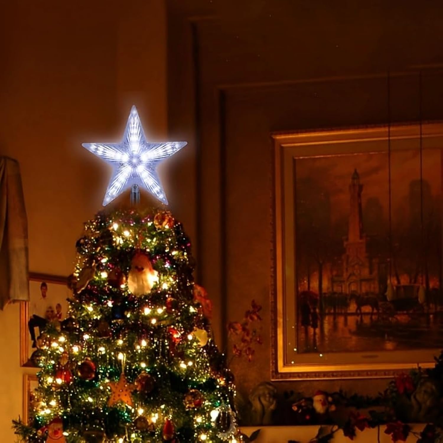 Christmas Tree Topper, Christmas Star Tree Top Decor Light For Christmas Holiday Home Fit For General Size Xmas Tree, 8.