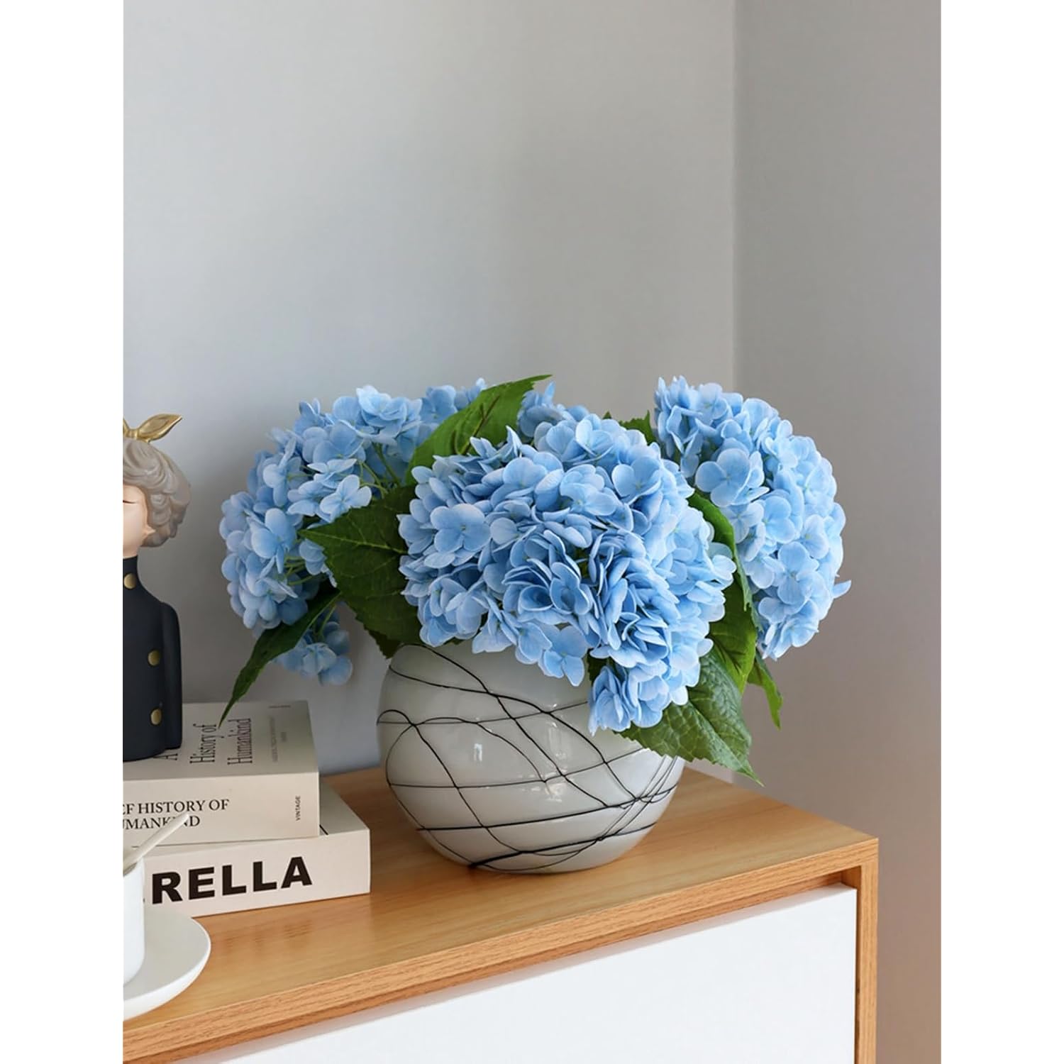 3Pcs 21" Real Touch Hydrangea Artificial Flowers, 3D Printed Latex Long Stem Fake Flowers For Tall Vase, Light Blue Hydrangeas With Stems, Faux Flowers For Wedding Centerpieces & Fall Decor