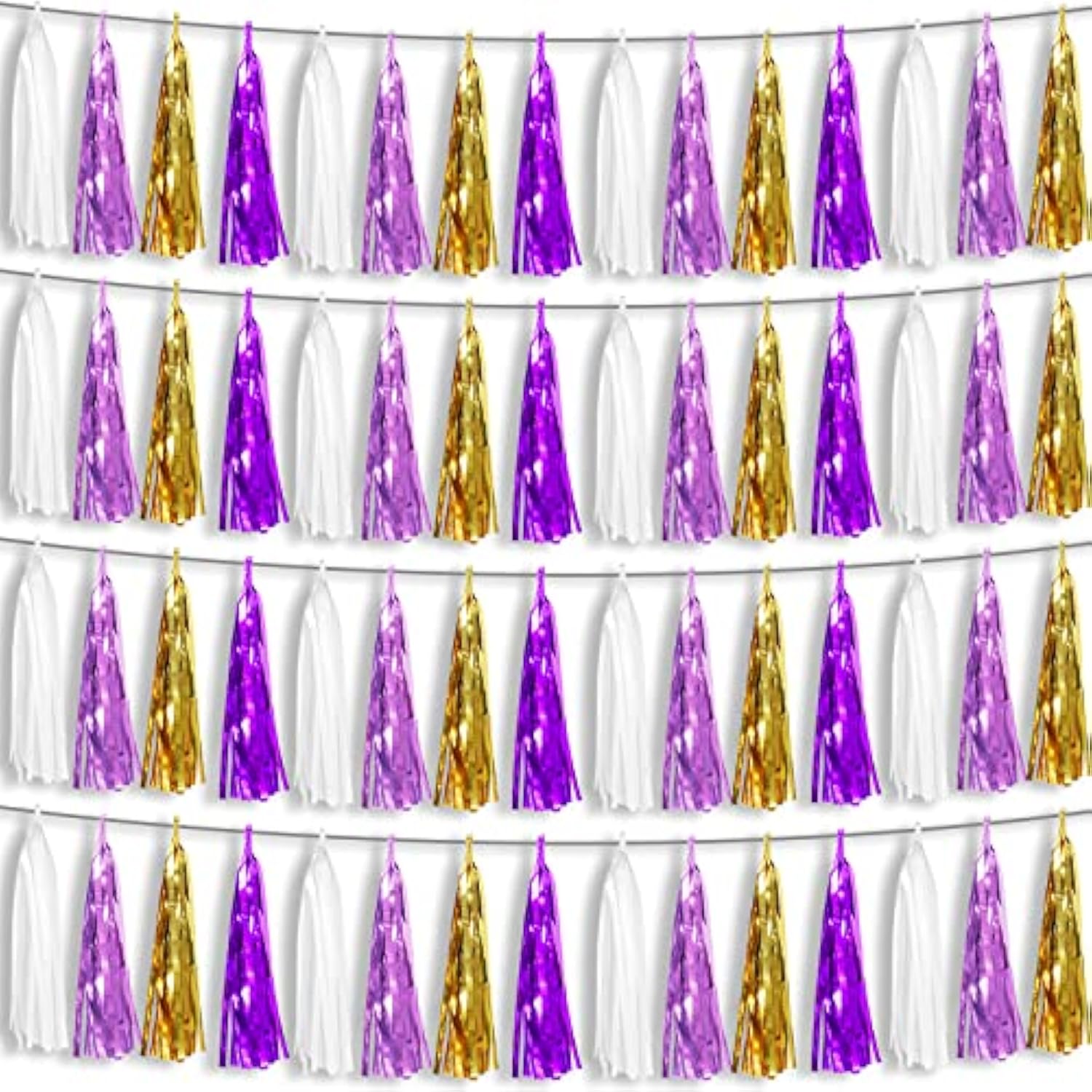 4P Purple-Gold Foil Fringe Metallic Tassel Garland, Tassels Banner Streamers For Parade Floats, Bachelorette, Wedding, Birthday, Halloween, Christmas, Bridal/Baby Shower Party Decorations