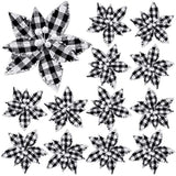 12 Pieces Buffalo Plaid Poinsettias Christmas Tree Ornaments Artificial Christmas Flowers With Glitter Powder For Christmas Tree Wreaths Garland Holiday Decorations 6.7 Inch (Black And White)