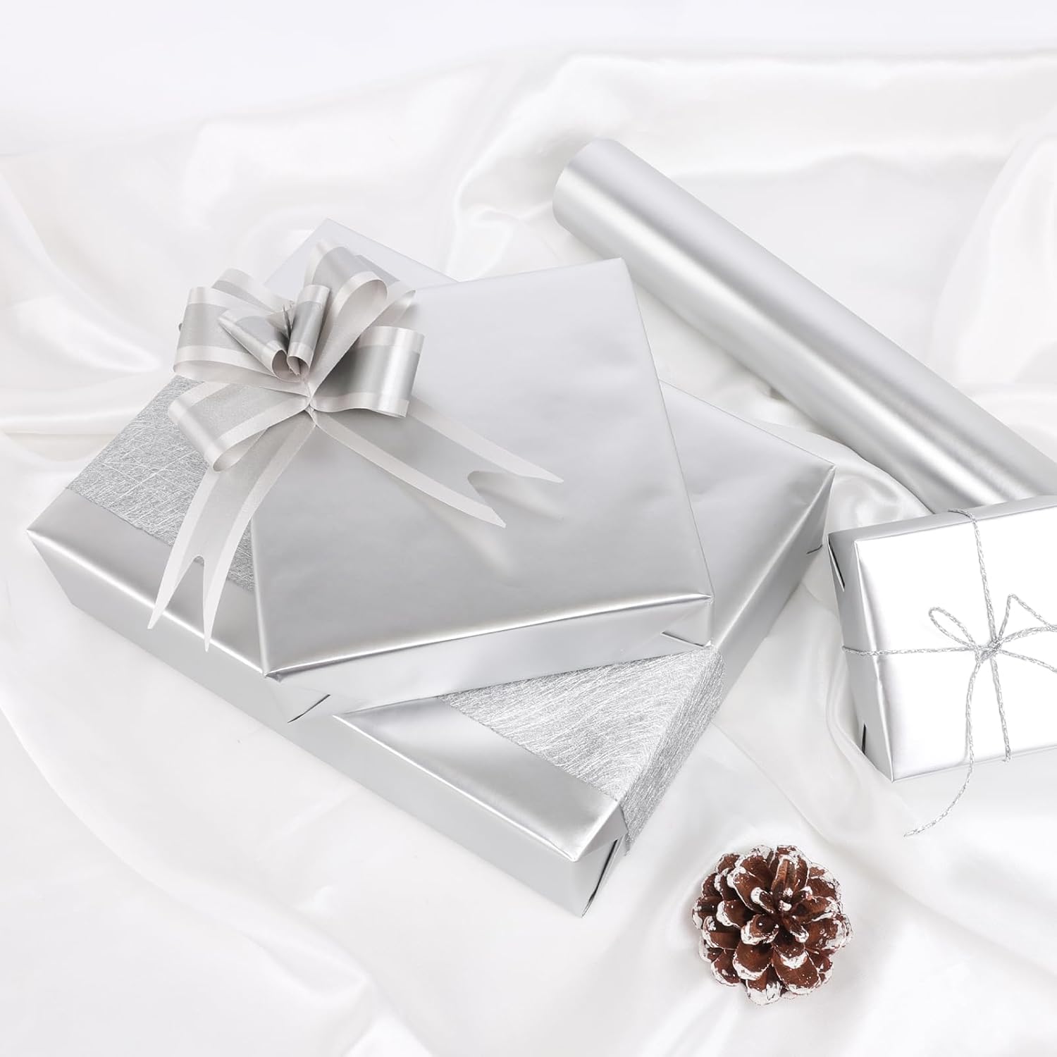 Matte Metal Silvery Wrapping Paper, Solid Color Paper,Gift Wrapping Paper,Perfect For Wedding,Valentine'S Day,Birthday, Christmas,Baby Shower,Diy Bouquet (17 Inches X 32.8 Feet)