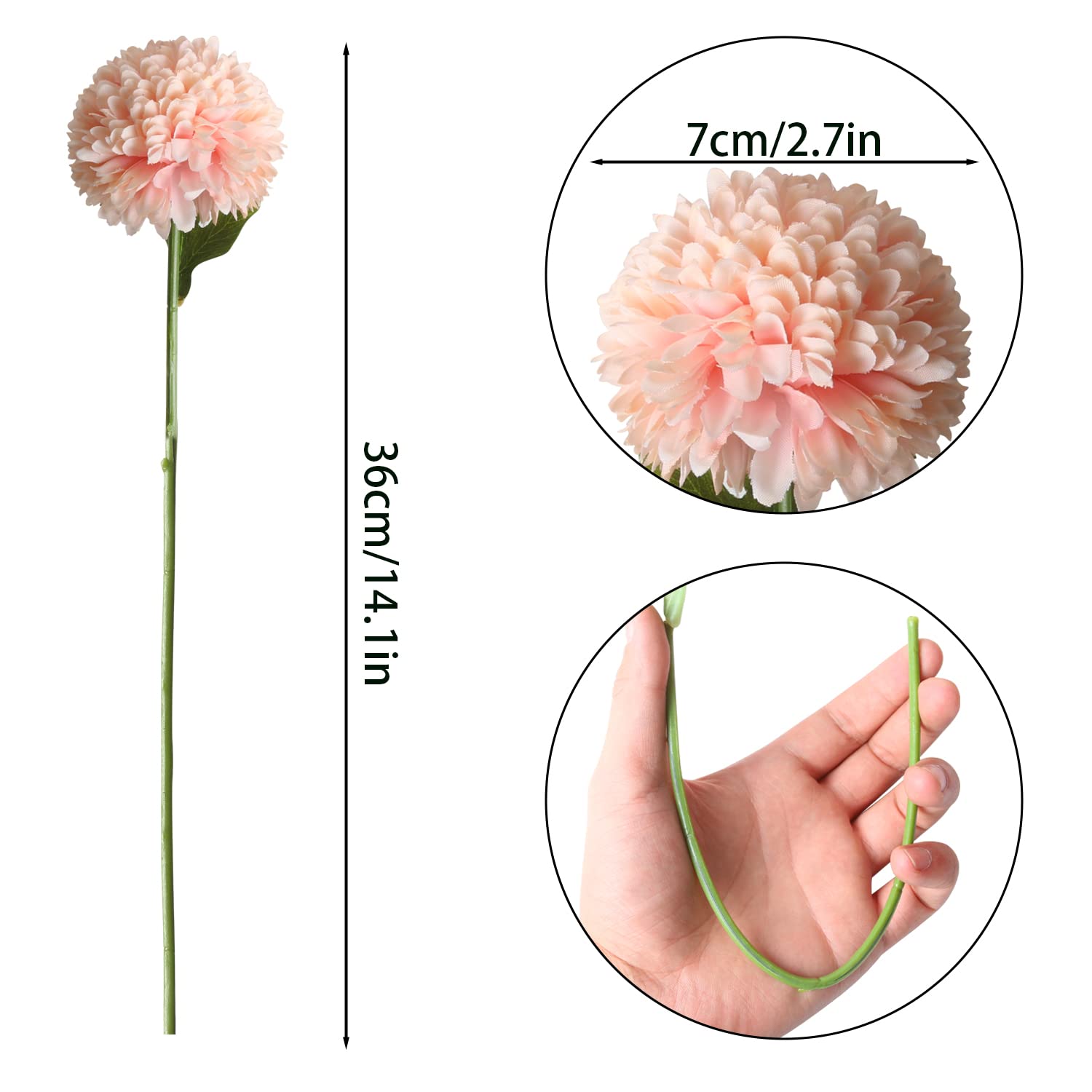 12Pcs Artificial Flowers Chrysanthemum Ball, Silk Floral Arrangement Fake Flowers Bouquet Long Stem Hydrangea For Home Office Coffee House Parties And Wedding Decor (Pink)